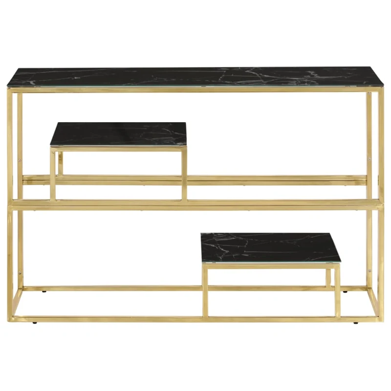 Table console avec étagère 110 x 35 x 70 cm en acier inoxydable doré et verre trempé DEC031359