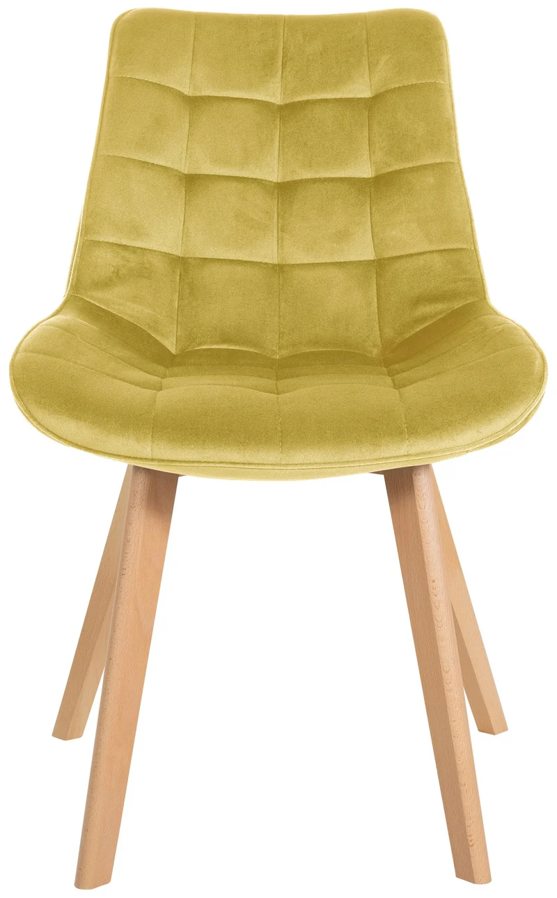 Lot de 2 chaises de salle à manger design scandinave coutures carrées en velours jaune pieds en bois clair 10_0001680