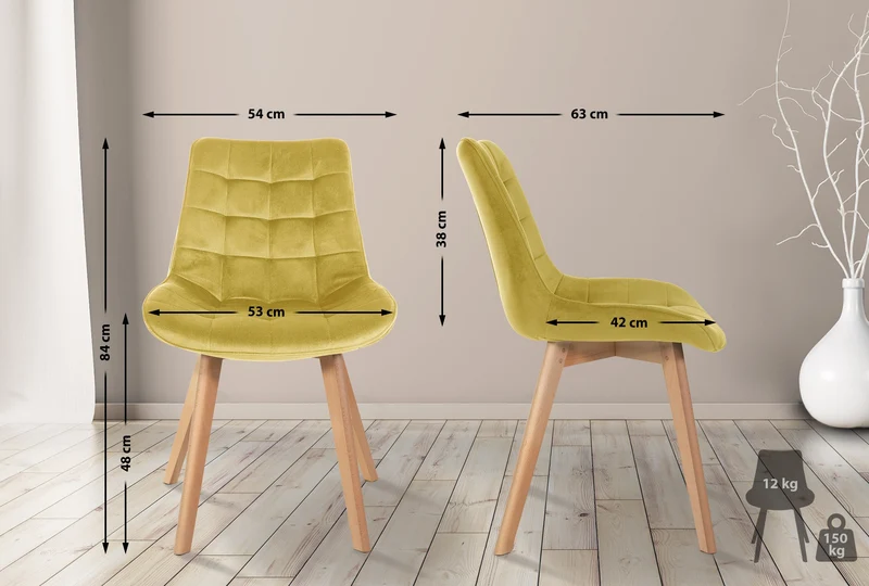 Lot de 2 chaises de salle à manger design scandinave coutures carrées en velours jaune pieds en bois clair 10_0001680