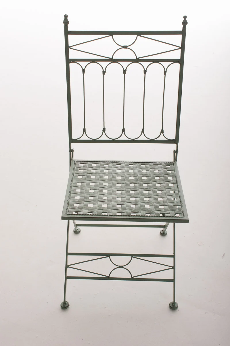 Chaise pliable de jardin terrasse balcon design rustique en fer forgé vert vieilli 10_0003863