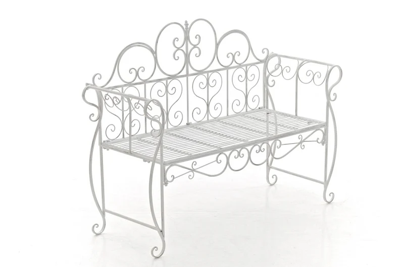 Banc de jardin design rustique largeur 128 cm en métal blanc vieilli 10_0002939