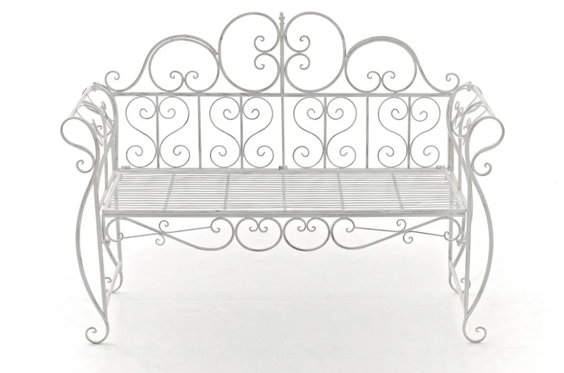Banc de jardin design rustique largeur 128 cm en métal blanc vieilli 10_0002939