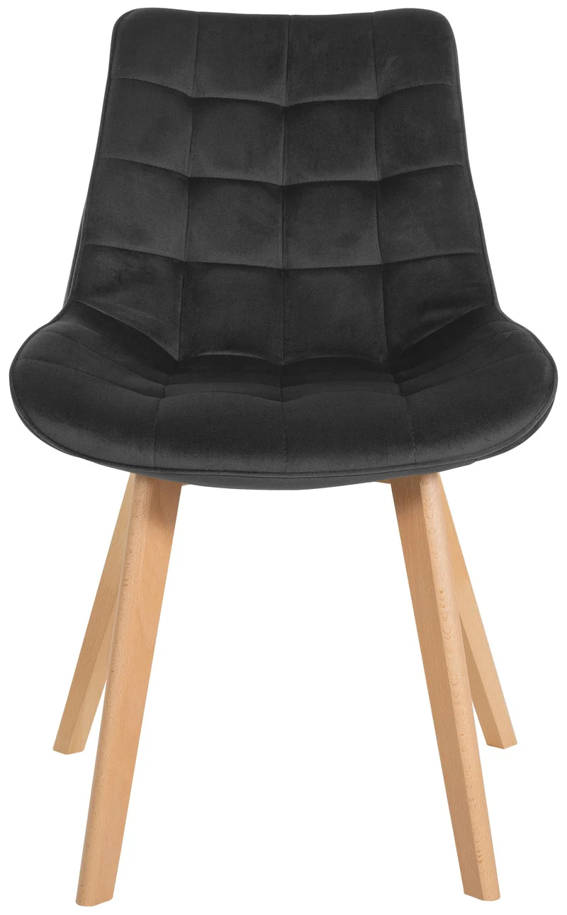 Lot de 2 chaises de salle à manger en tissu velours noir et pieds en bois clair 10_0001683