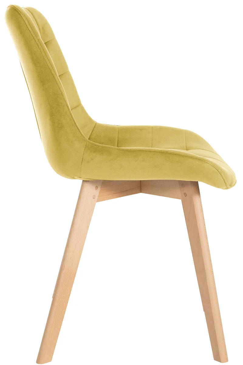 Chaise de salle à manger x1 design scandinave coutures carrées en velours jaune pieds en bois clair 10_0002187