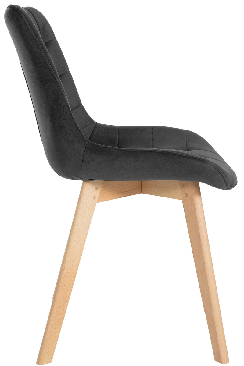 Chaise de salle à manger x1 design scandinave coutures carrées en velours noir pieds en bois clair 10_0002190