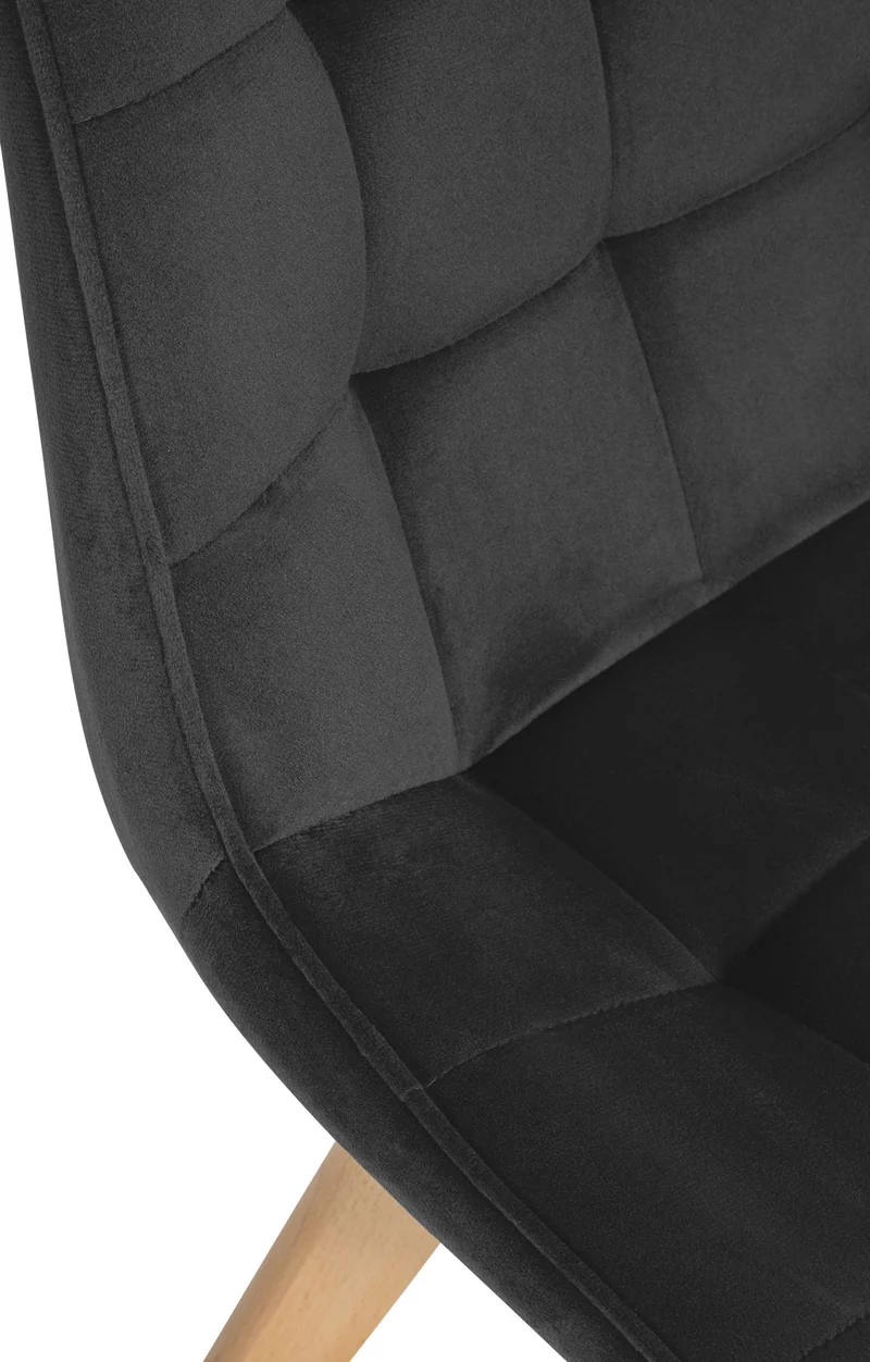 Chaise de salle à manger x1 design scandinave coutures carrées en velours noir pieds en bois clair 10_0002190