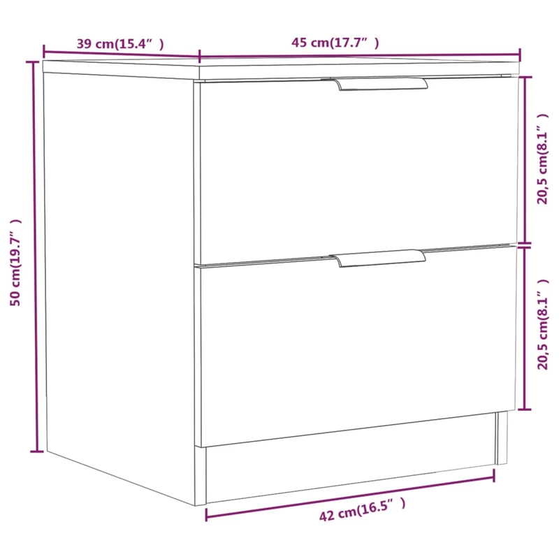 Lot de 2 tables de chevet avec deux tiroirs 45 x 39 x 50 cm en bois d'ingénierie marron DEC035151