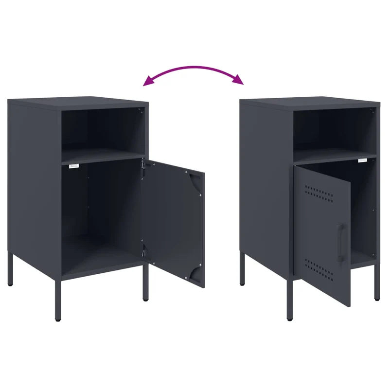 Lot de 2 tables de chevet avec compartiment avec porte 36 x 39 x 68 cm acier anthracite DEC034831