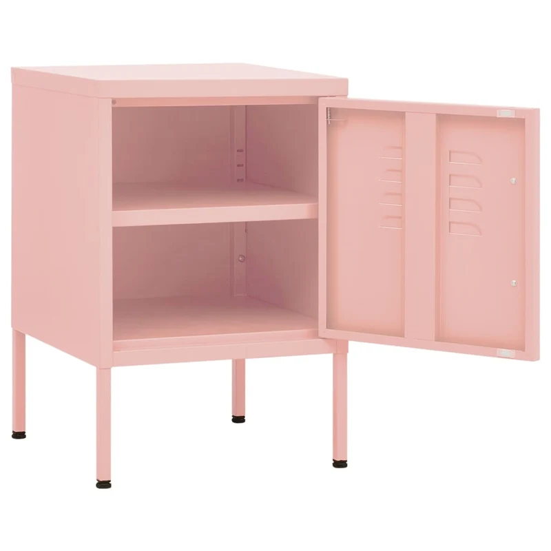 Table de chevet avec compartiment avec porte 35 x 35 x 51 cm acier rose DEC034552