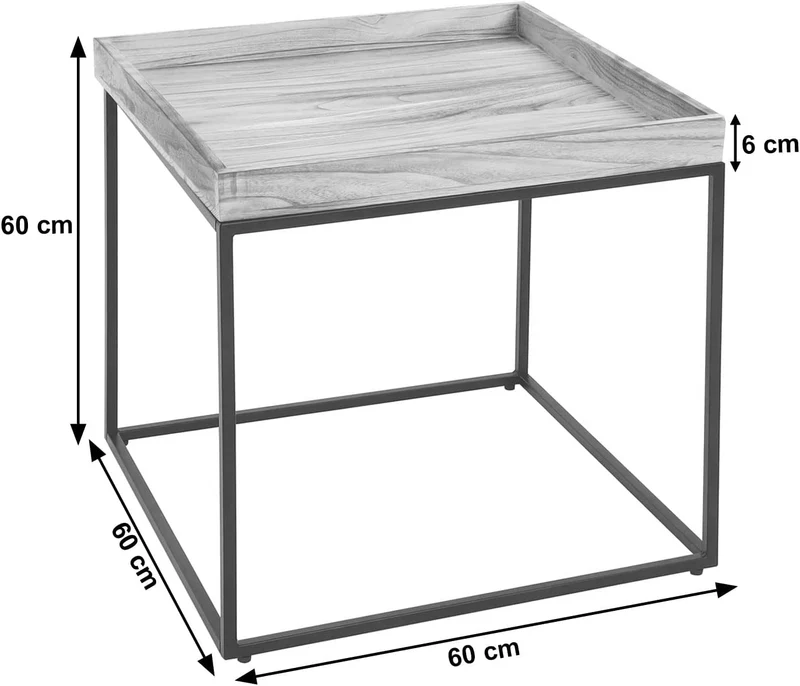 Table d'appoint table basse bout de canapé en bois de paulownia gris foncé et métal 60x60x60cm MED04077