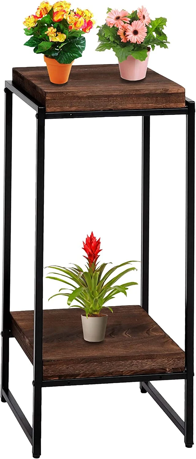Table support de plantes étagère à fleurs table d'appoint en métal MDF marron foncé 82cm MED04070