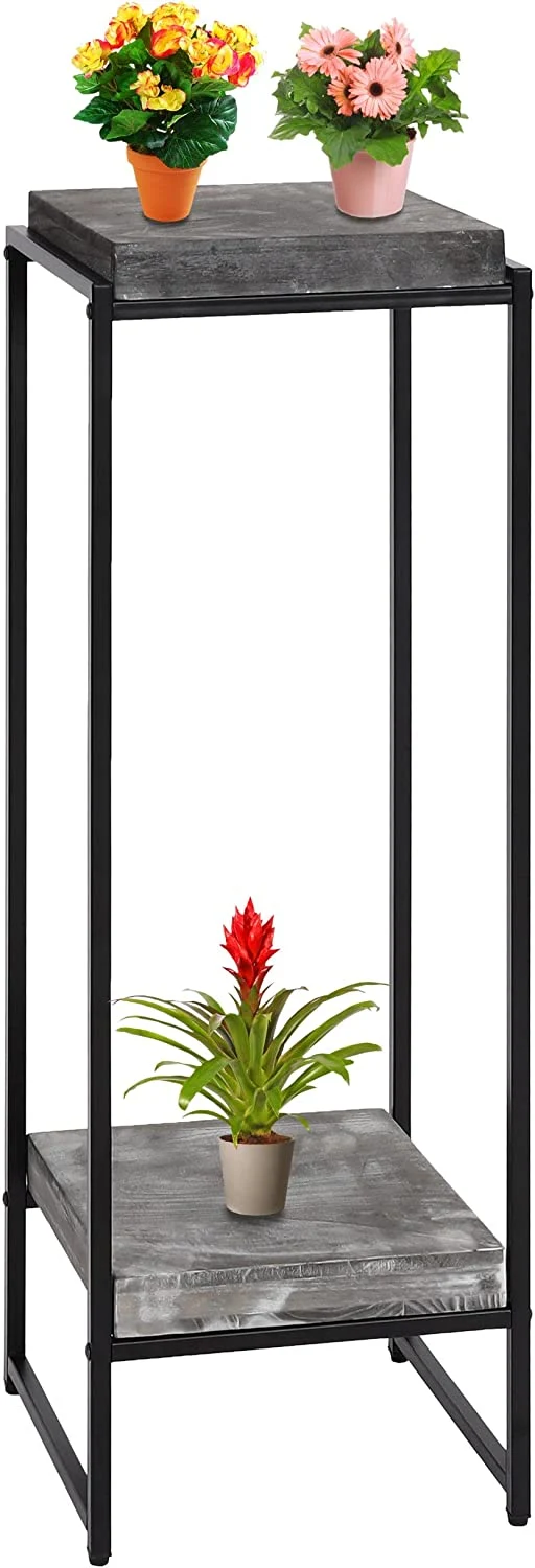 Table support de plantes étagère à fleurs table d'appoint en métal MDF gris foncé 101cm MED04068