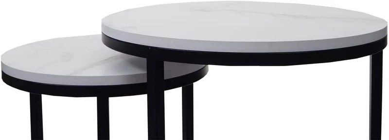 Ensemble de 2 tables d'appoint aspect support plante bouts de canapés marbre MDF blanc et noir TAB04014