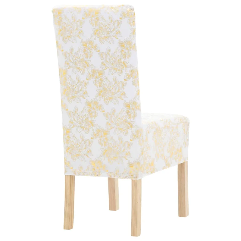 Housses extensibles de chaise 6 pièces Blanc avec imprimé doré DEC022453