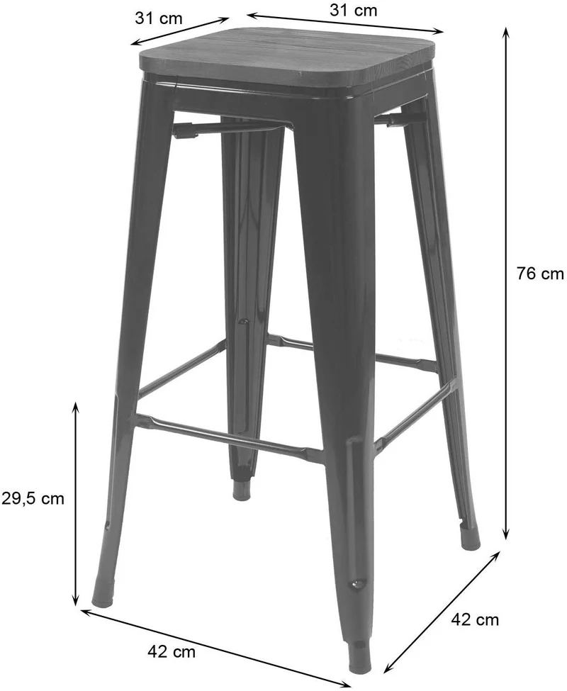 Lot de 2 tabourets de bar style industriel factory en métal gris assise en bois TDB04045