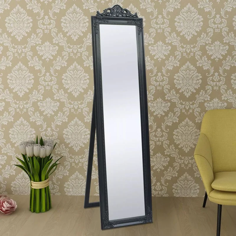 Miroir sur pied Style baroque 160 x 40 cm Noir DEC022665