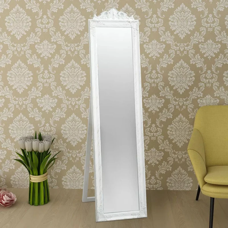 Miroir sur pied Style baroque 160 x 40 cm Blanc DEC022662