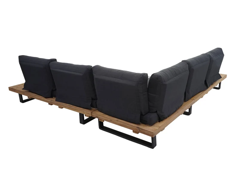 Salon de jardin terrasse balcon luxe ensemble canapé table en bois FSC certifié coussin gris foncé 04_0003578