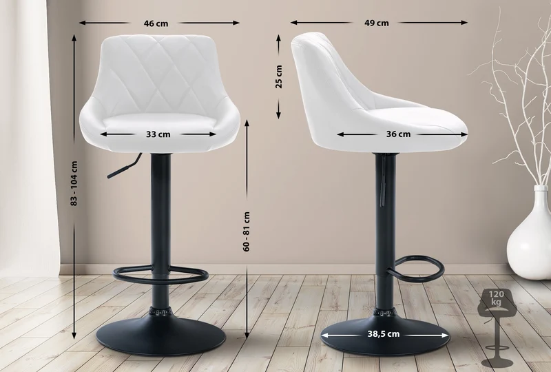 Tabouret de bar en synthétique blanc pivotant avec repose-pieds métal noir coutures décoratives TDB10588