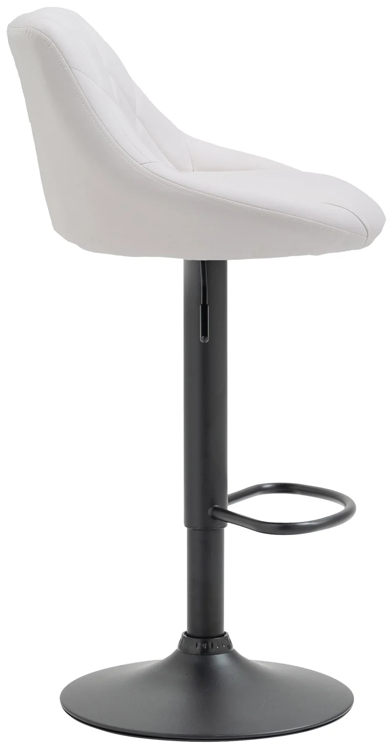 Tabouret de bar en synthétique blanc pivotant avec repose-pieds métal noir coutures décoratives TDB10588