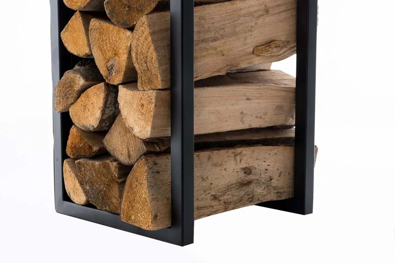 Range-bûches étagère en métal noir bois de cheminée 25x25x120 cm DEC10019