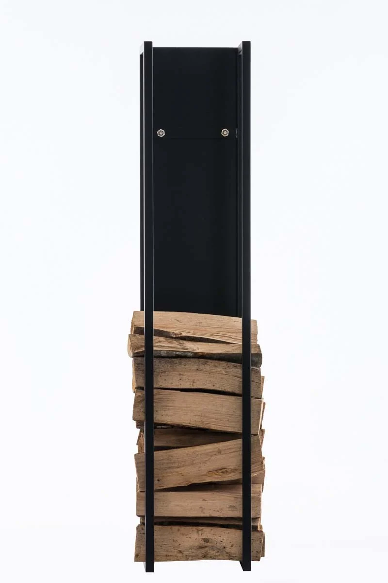 Range-bûches étagère en métal noir bois de cheminée 25x25x100 cm DEC10016