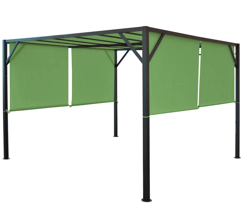 Pergola arche pavillon de jardin terrasse auvent structure acier stable 6cm + toit ouvrant vert 4x4m 04_0004064
