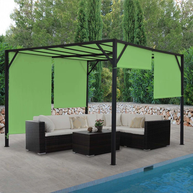 Pergola arche pavillon de jardin terrasse auvent structure acier stable 6cm + toit ouvrant vert 4x4m 04_0004064