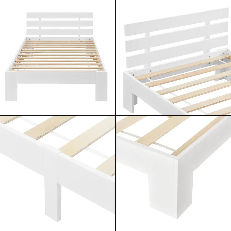Cadre de lit pour adultes avec sommier à lattes en bois de pin blanc 120 x 200 cm 03_0004749