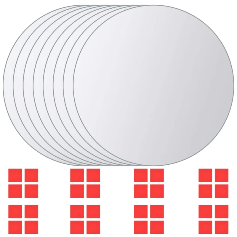 Set de 16 carreaux de miroir rond verre avec bandes adhésives DEC022836