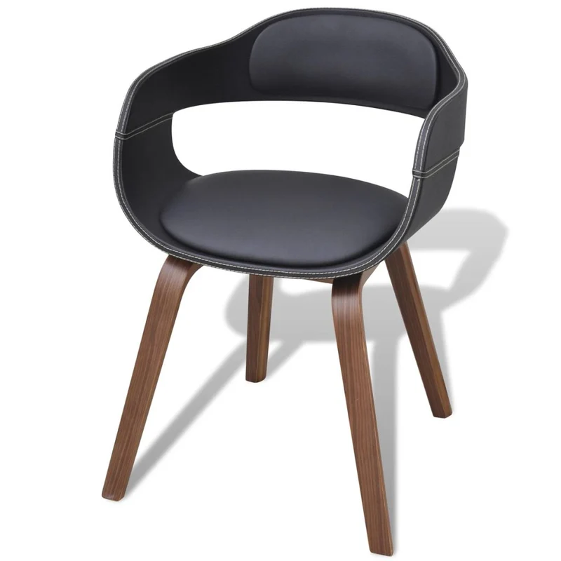 Lot de 6 chaises de salle à manger cuisine design contemporain bois courbé et synthétique noir CDS022660