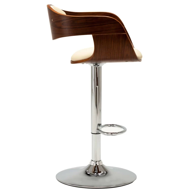 Tabourets de bar x2 chaises haute rétro en bois courbé et PVC crème DEC029385