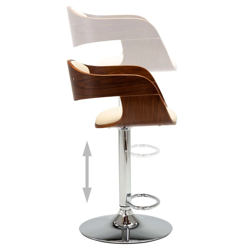 Tabourets de bar x2 chaises haute rétro en bois courbé et PVC crème DEC029385