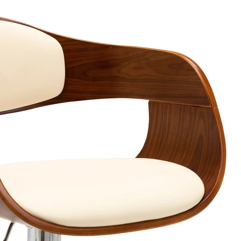 Tabourets de bar x2 chaises haute rétro en bois courbé et PVC crème DEC029385