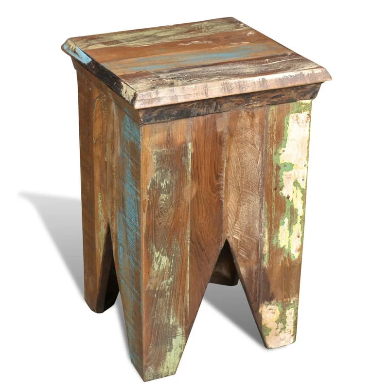 Tabouret assise support plantes en bois de récupération massif brun DEC026330
