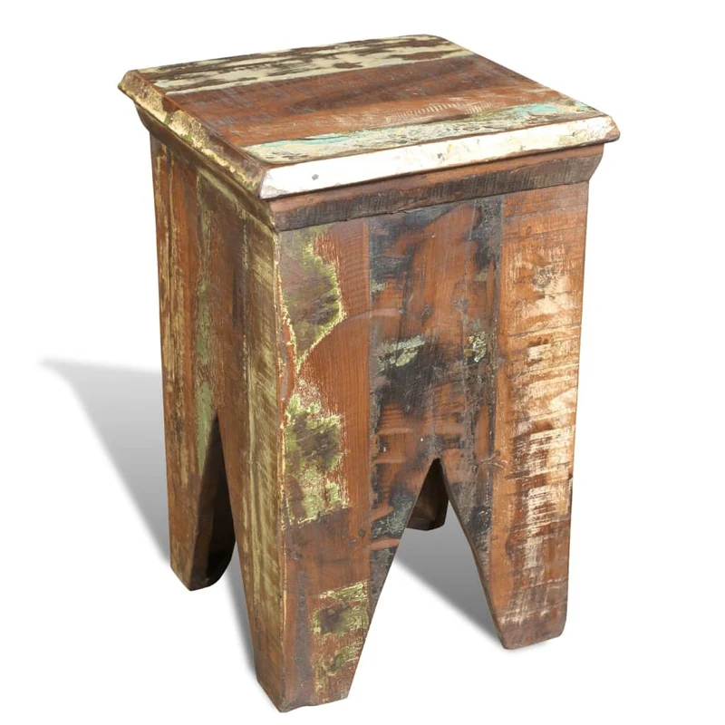 Tabouret assise support plantes en bois de récupération massif brun DEC026330