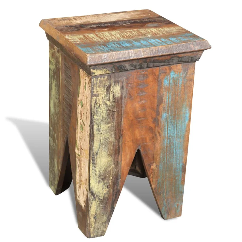 Tabouret assise support plantes en bois de récupération massif brun DEC026330