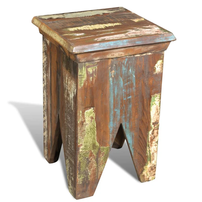 Tabouret assise support plantes en bois de récupération massif brun DEC026330