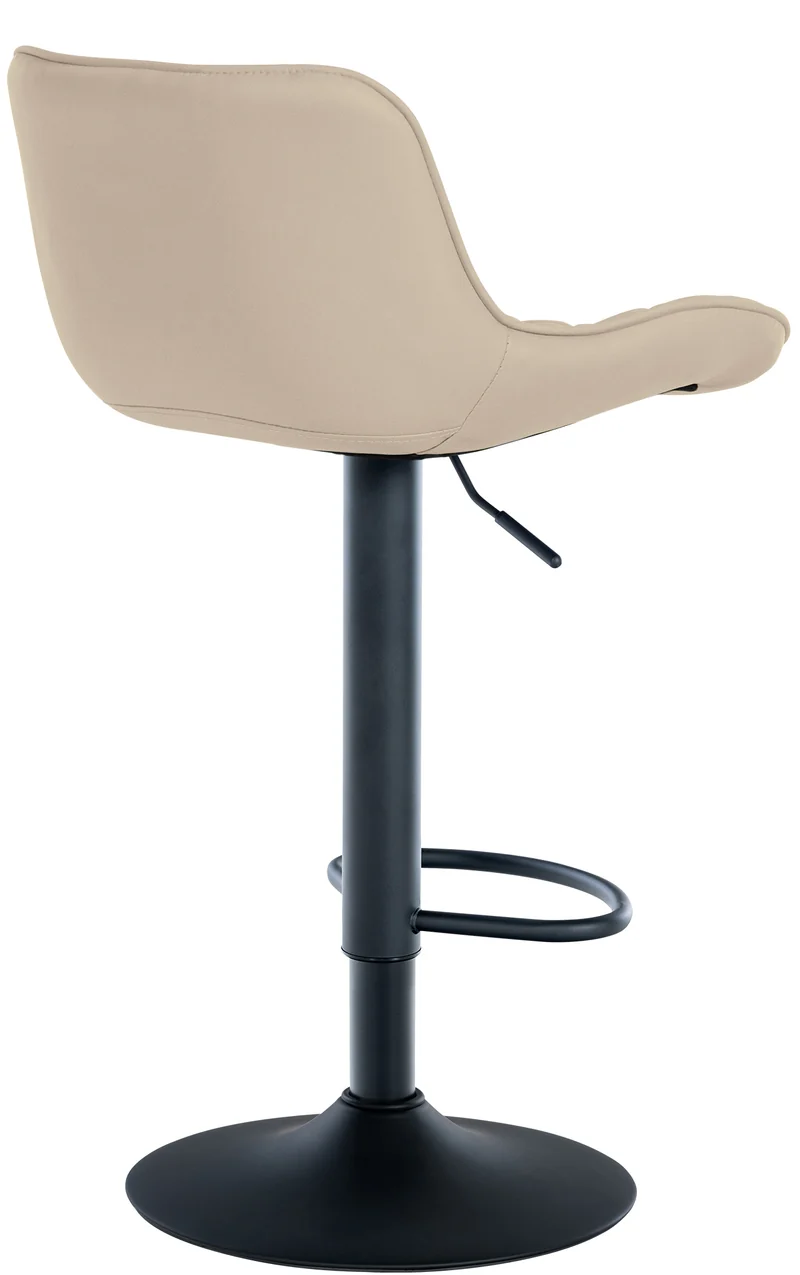 Tabouret de bar x1 assise avec coutures décoratives losange en PVC crème et pieds en métal noir 10_0005225