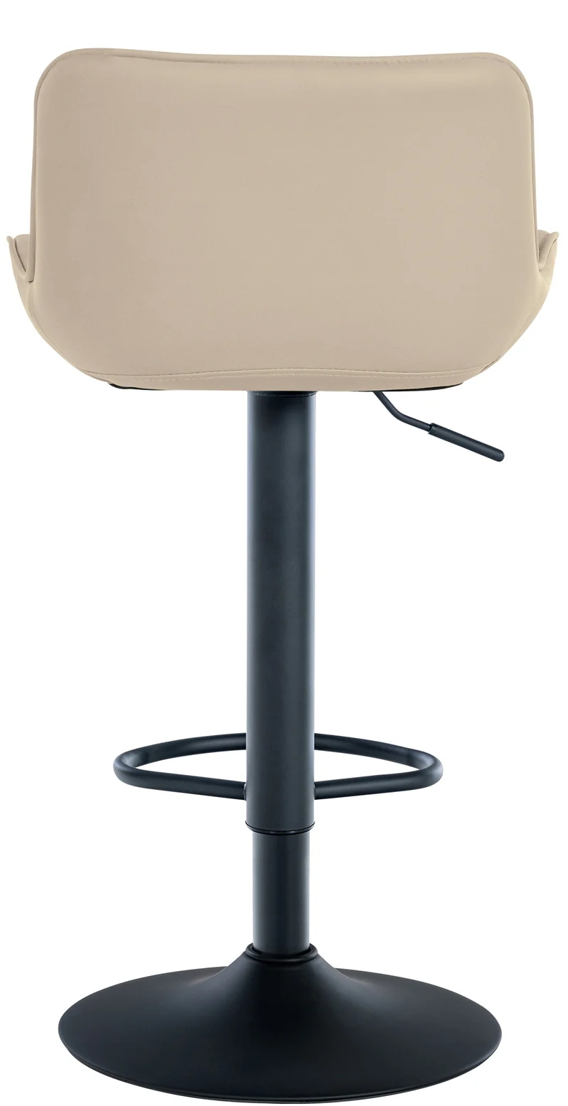 Tabouret de bar x1 assise avec coutures décoratives losange en PVC crème et pieds en métal noir 10_0005225