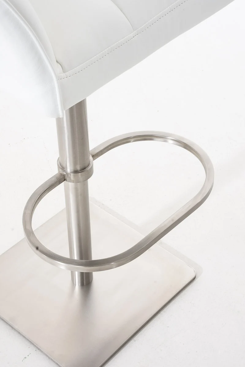 Tabouret de bar x1 réglable en similicuir blanc assise enveloppante capitonnée avec base carrée en acier inoxydable 10_0006324
