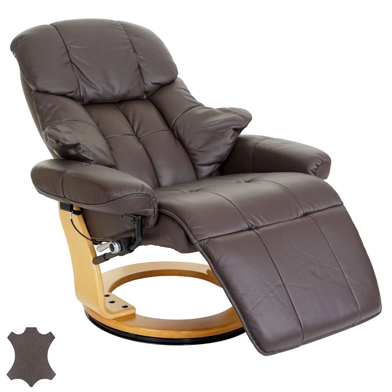 Fauteuil TV de relaxation pivotant avec repose-pieds ajustable en cuir véritable marron 04_0007816