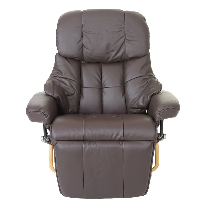 Fauteuil TV de relaxation pivotant avec repose-pieds ajustable en cuir véritable marron 04_0007816