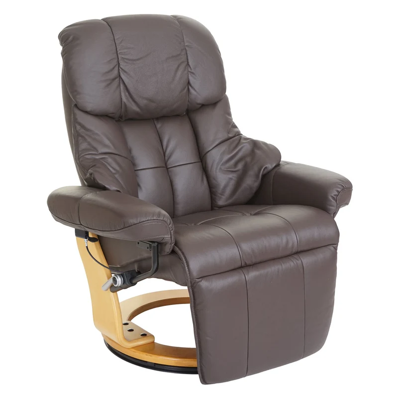Fauteuil TV de relaxation pivotant avec repose-pieds ajustable en cuir véritable marron 04_0007816