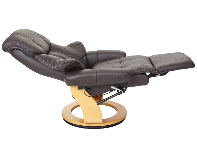Fauteuil TV de relaxation pivotant avec repose-pieds ajustable en cuir véritable marron 04_0007816