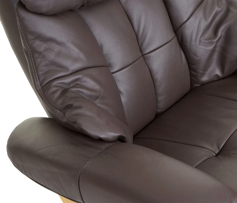 Fauteuil TV de relaxation pivotant avec repose-pieds ajustable en cuir véritable marron 04_0007816