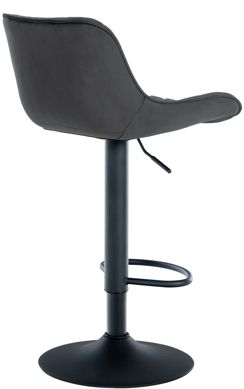 Tabouret de bar x1 assise avec coutures décoratives losange en velours noir et pieds en métal noir 10_0005228