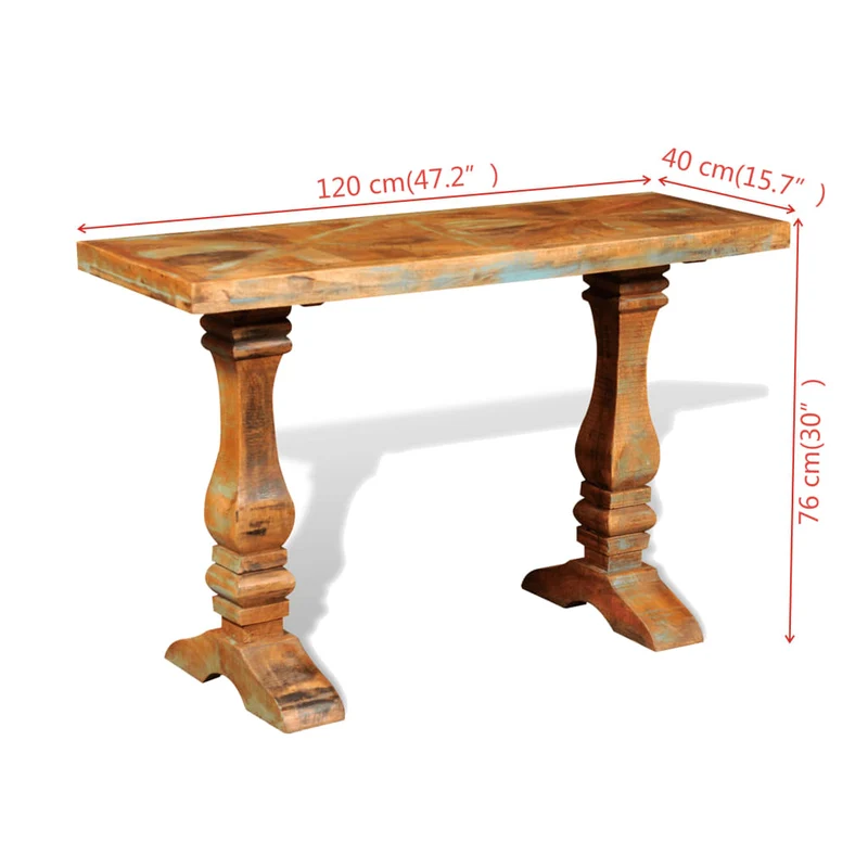 Table console d'entrée fonctionnel et stylé en bois de récupération massif coloré DEC031740