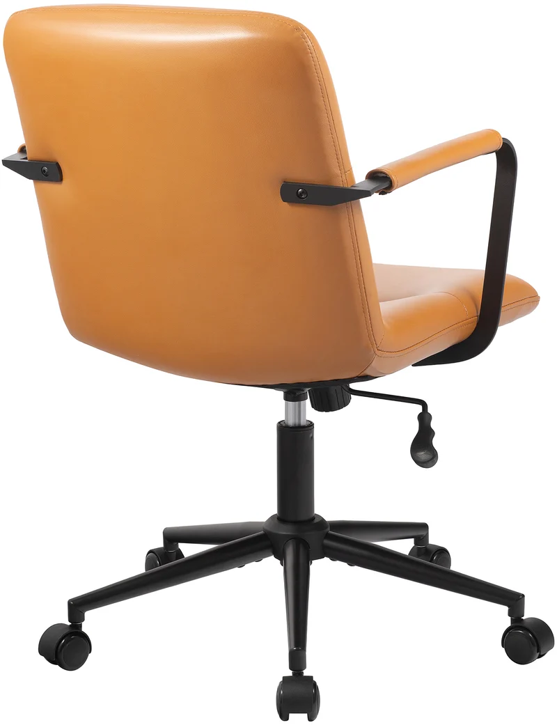 Chaise de bureau sur roulette avec accoudoirs design rétro en cuir véritable marron 10_0007007