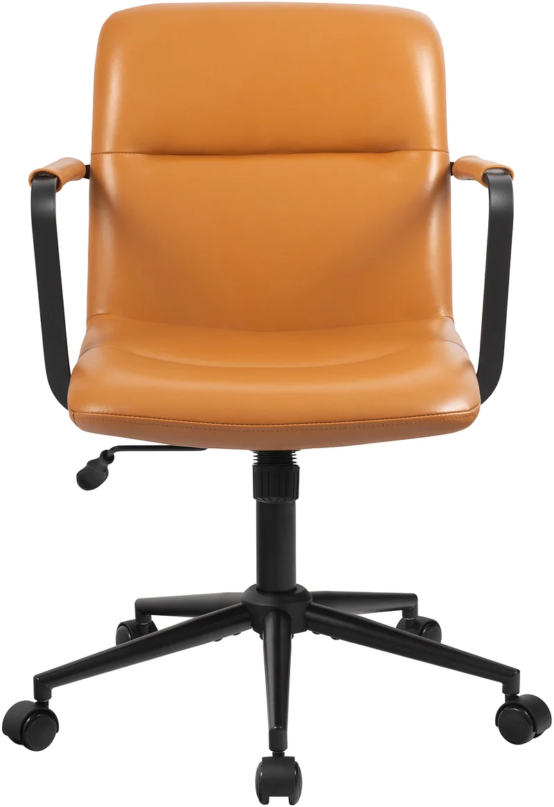 Chaise de bureau sur roulette avec accoudoirs design rétro en cuir véritable marron 10_0007007